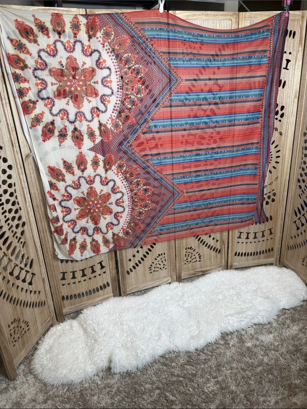 SHEIN Red & Blue Boho Mandala Tapestry